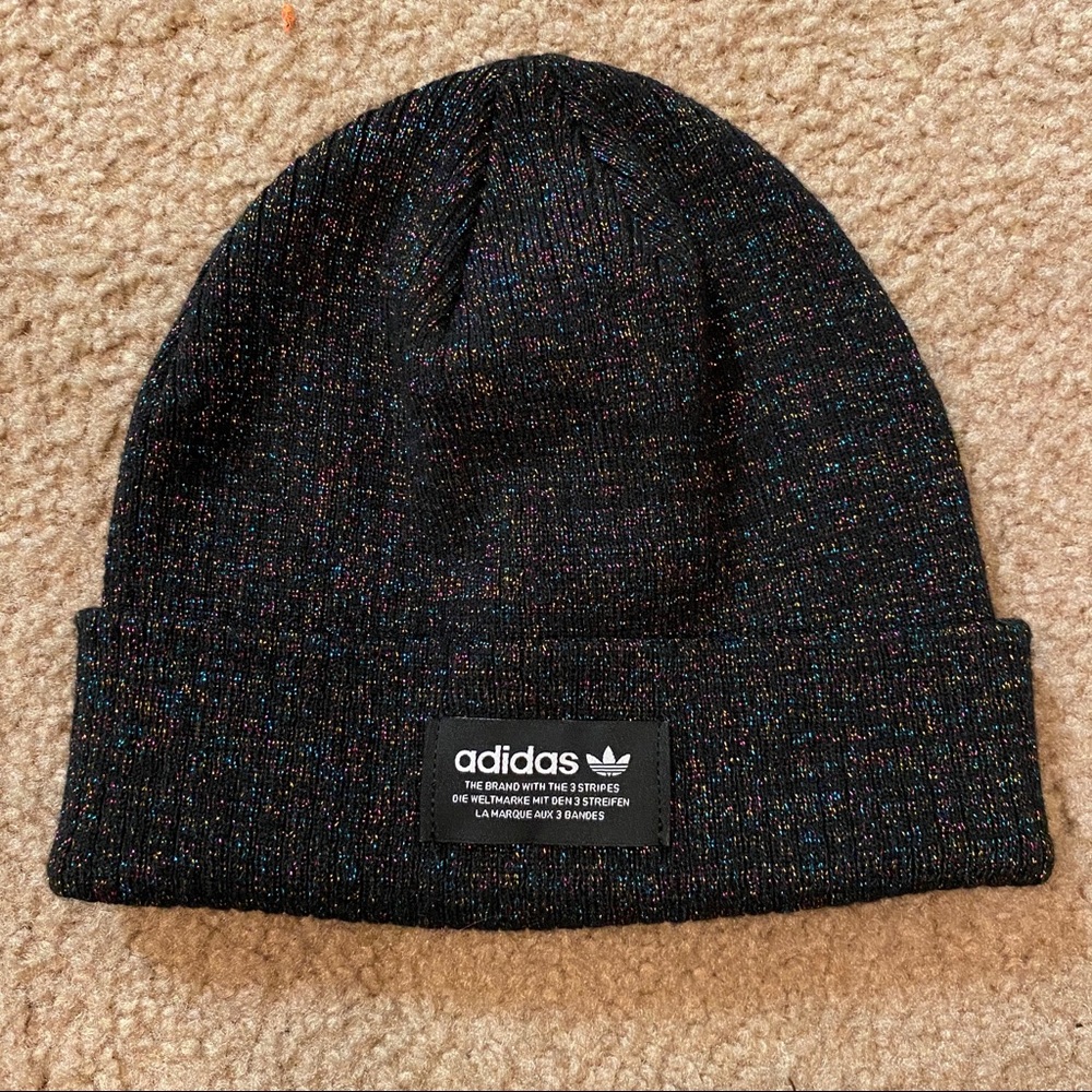 Adidas rainbow glitter speckled beanie black